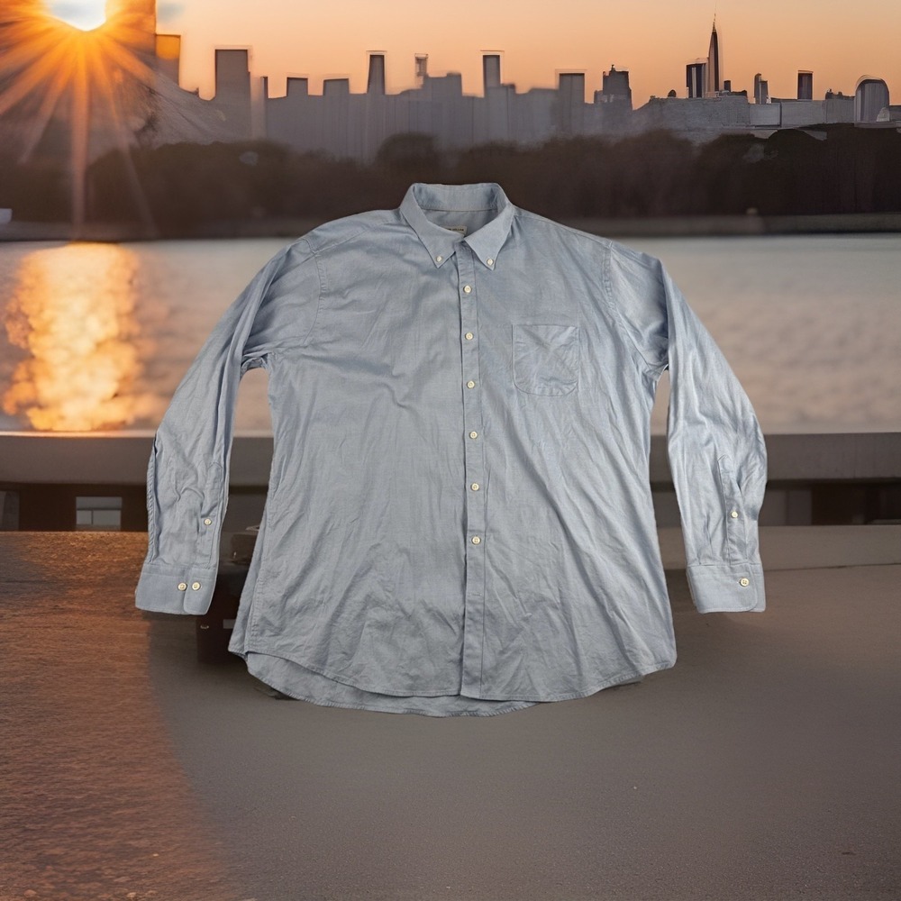 Peter Millar Mens Blue Pinpoint Oxford Dress Shirt 2XL long sleeve office career
